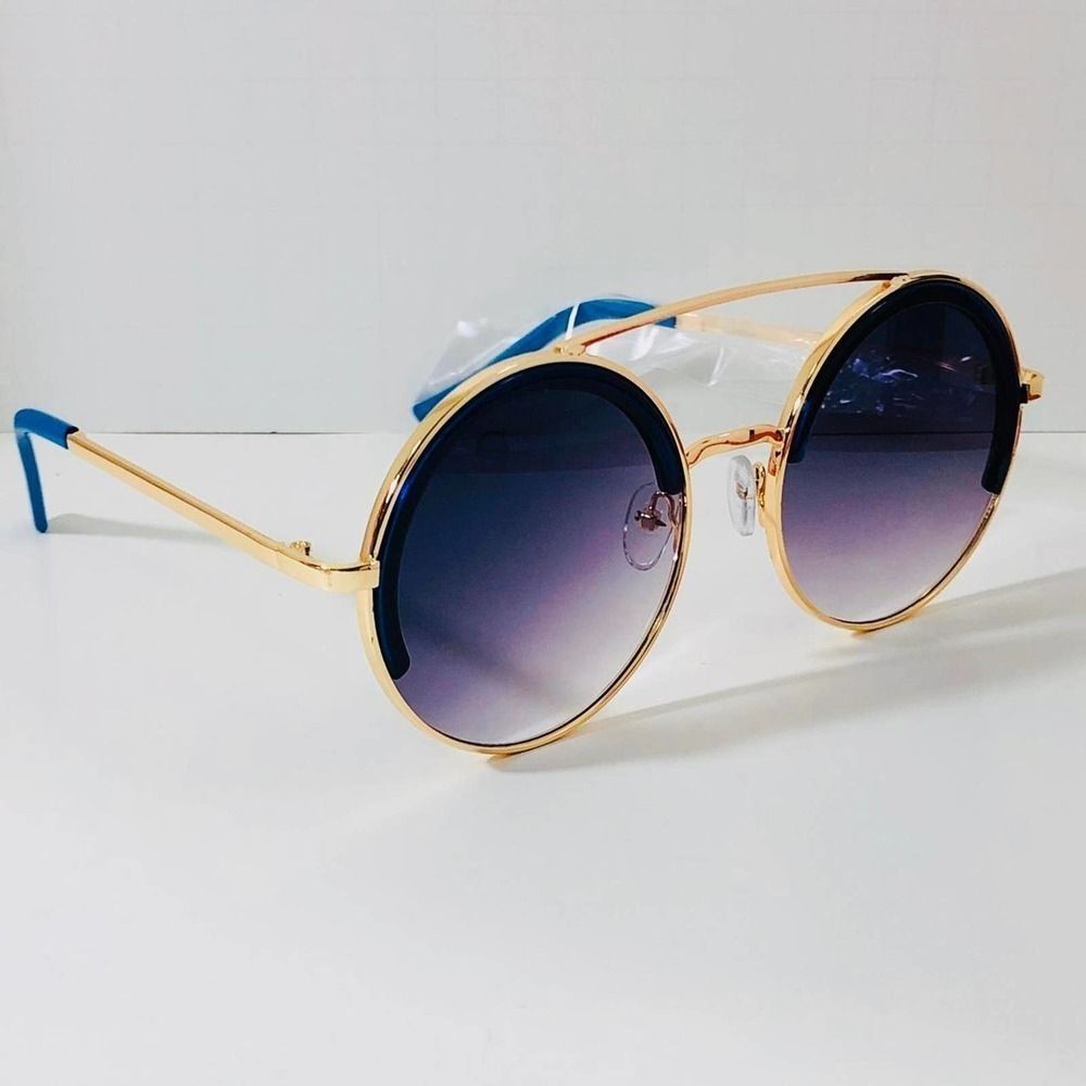 A7-1: BLUE Stripe Circle Sunglasses - Picture 2 of 4
